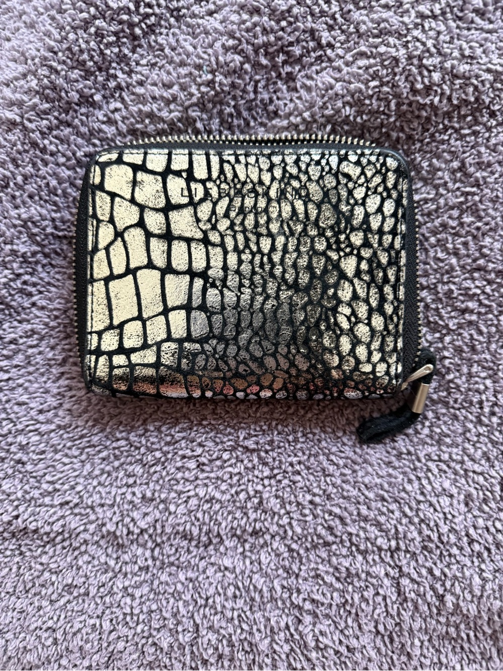 Liebeskind Metallic Black Croc-Embossed Zip Wallet